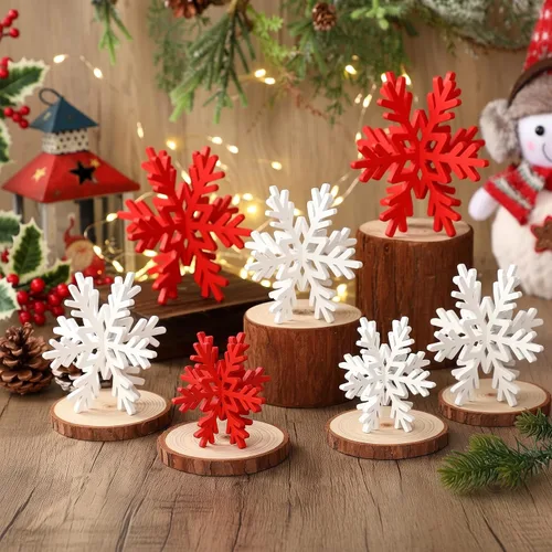 Vista 10 de Bucherry 12 piezas de decoración de mesa de copo de nieve de madera 3D con copos de nieve y centro de mesa para fiesta de congelados, Navidad
