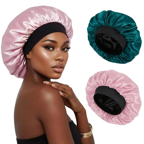 Vista 12 de Gorro de seda para dormir, gorro de satén de doble capa, ajustable, para mujeres negras, gorro de dormir reversible para sombreros de cabello rizado