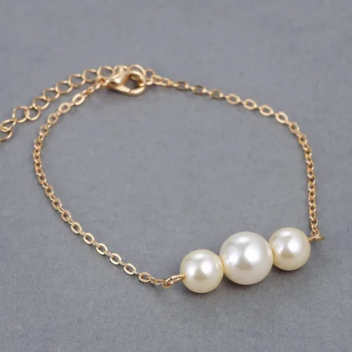Vista 8 de Pulseras brazalete, moda mujer brillante imitación perla encanto pulsera cadena ajustable brazalete joyería - oro, Bambú
