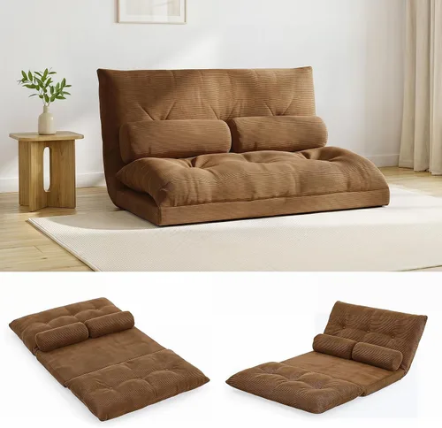 Vista 10 de Giantex Sofá de suelo ajustable con 2 almohadas, sofá cama plegable multifuncional de 6 posiciones, asiento de piso de gamuza multifuncional