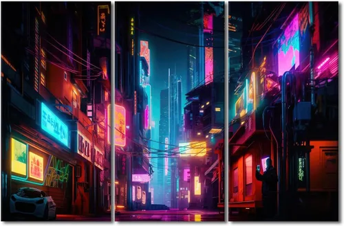 Vista 38 de Lienzo decorativo para pared de sala de estar, lienzo Cyberpunk, decoración de pared de 3 paneles, decoración de pared para el hogar, dormitorio