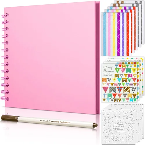 Vista 8 de GOTIDEAL Álbum de recortes de 7 x 7 pulgadas con marcadores metálicos, 40 páginas, álbumes de fotos de papel kraft para bodas y aniversarios