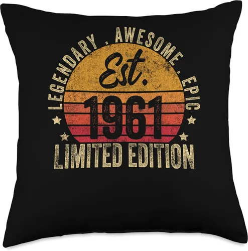 Vista 4 de 62nd Birthday Vintage 62 Year Old Est 1961 Limited Edition Throw Pillow