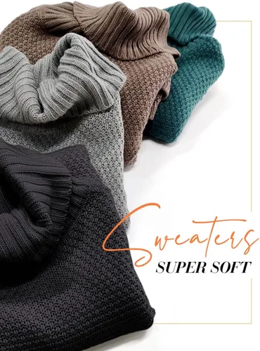 Vista 4 de DOROSE Suéter de punto casual de manga larga con cuello alto para mujer