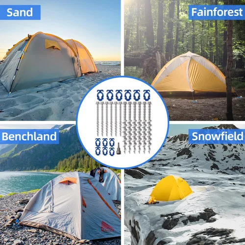 Vista 5 de Homeon Wheels - 12 piezas anclajes de suelo para campamento, tornillos de aluminio, metal resistente, no se oxida, anclajes fundidos para tienda