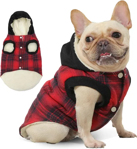 Vista 32 de vecomfy - Sudadera con capucha para perro, forro polar y algodón, extra cálida, para invierno, chaqueta para perro pequeño, abrigos con capucha