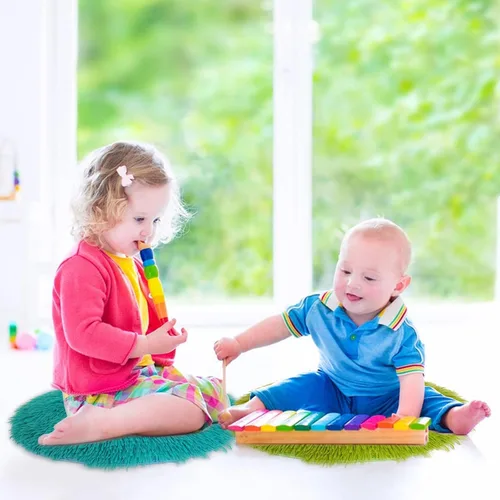 Vista 2 de YEXEXINM Paquete de 10 tapetes redondos de 16 pulgadas para niños, tapetes redondos de suelo para niños, suaves y coloridos, alfombra educativa