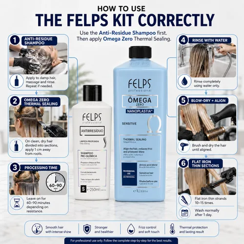 Vista 3 de Kit Felps Professional Omega Zero Sensitive Nanoplastia Kit de tratamiento térmico de sellado térmico, 1 litro con champú antiresiduos, 8.5 fl oz