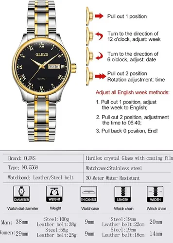 Vista 4 de OLEVS Relojes clásicos para mujer, reloj analógico de cuarzo de acero inoxidable, resistente al agua, con números romanos, calendario, fecha