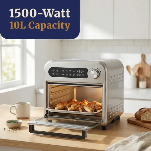 Vista 2 de Elite Gourmet EAF1010D Horno programable de encimera de convección con freidora de aire de 10 L, 8 ajustes de menú, controles de temperatura +