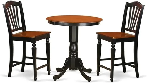 Vista 9 de East West Furniture JACH3-BLK-C - Juego de mesa de comedor de 3 piezas de altura de mostrador contiene una mesa redonda de madera con pedestal y 2
