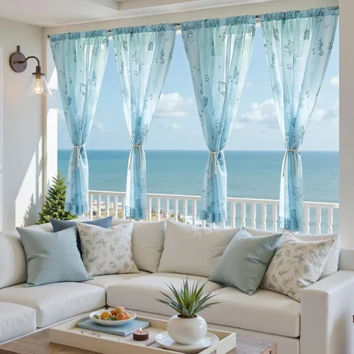 Vista 2 de Jinchan - Cortinas traslúcidas color azul costero de 63 pulgadas con bolsillo para barra, 2 paneles Mar azul