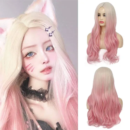 Vista 10 de Pelucas largas rizadas y onduladas de Dai Cloud, con cabello negro y reflejos blancos, de pelo sintético, resistente al calor, para mujer, para uso