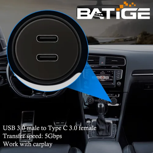 Vista 2 de Cable de doble puerto USB 3.0 macho a tipo C 3.0 hembra, 2 puertos, para montaje en coche, camión, barco, motocicleta, salpicadero, panel, 3 pies