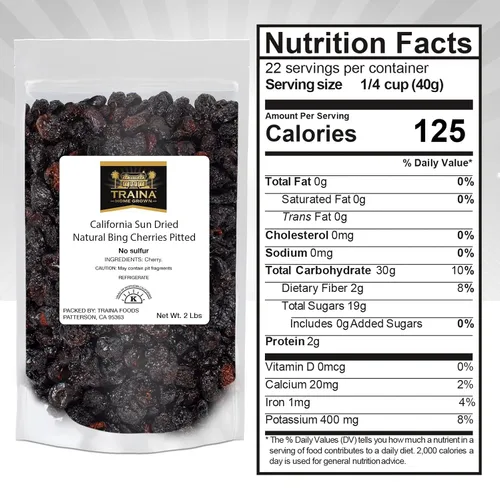 Vista 2 de Traina Home Grown CA - Frutas secas de cerezas naturales secas al sol (2 libras / 32 onzas) Healthy Snack – Premium Ingredient – California Grown