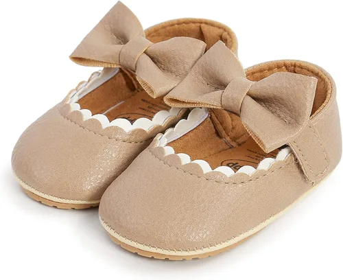 Vista 4 de WILLFUN Zapatos planos Mary Jane para bebés y niñas con lazo, vestido de princesa, zapatos de cuna, suela de goma suave antideslizante