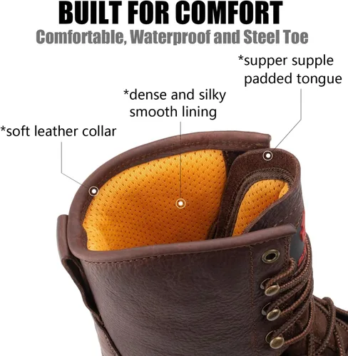 Vista 3 de SUREWAY Men's 8" Waterproof Steel-Toe Logger Work Boot,Superior Oil/Slip Resistant,Thicker Full Grain Leather,Wedge Rubber Sole,EH Rated
