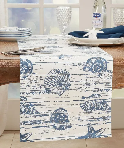 Vista 3 de Saro Lifestyle Camino de mesa de diseño náutico, índigo, 14"x54