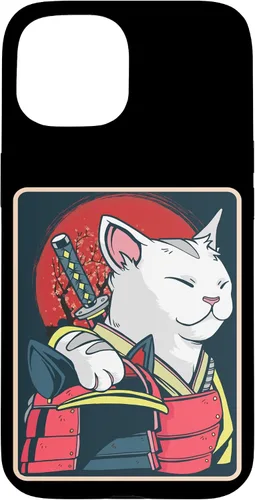 Vista 6 de Arte de gato japonés para iPhone 16 - Espada Katana - Anime Ninja Cat - Funda Catzilla