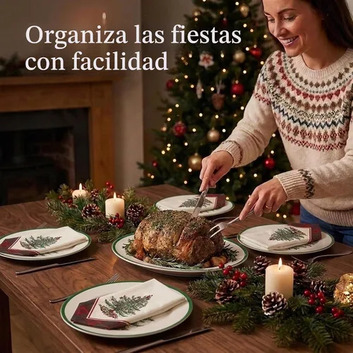 Vista 4 de Spode - Juego de servilletas de tela navideñas, manteles de mesa