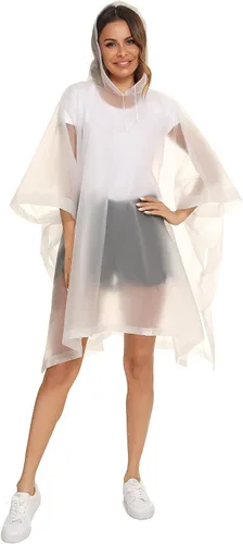 Vista 5 de Ponchos de lluvia reutilizables con capucha con cordón para adultos, abrigo de lluvia grueso impermeable, 2 paquetes