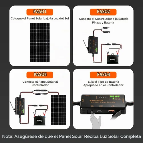 Vista 7 de Controlador de carga solar PWM 12V 20A para LiFePO4, AGM, batería de gel