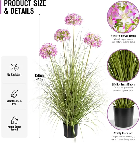 Vista 3 de Ttranewsoo Plantas artificiales de césped alto con macetas de 47 pulgadas, 1 paquete de césped artificial de lirio de los valles, decoración