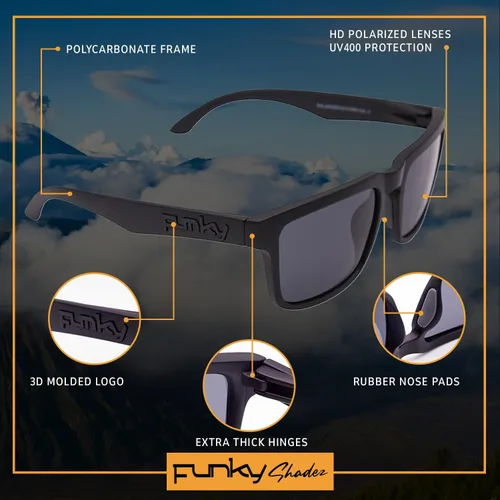 Vista 2 de Funky Shadez Bold Polarized Sunglasses, Polarized UV400 Protection, Polycarbonate Frame, HD Lenses, Extra Thick Hinges