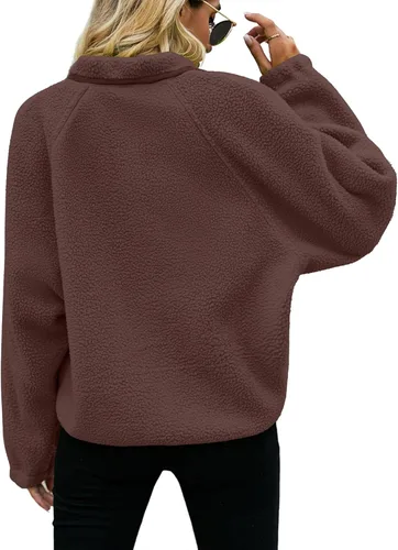 Vista 5 de Nirovien Chaqueta de forro polar para mujer, de manga larga, con botones, mullida, cálida, con bolsillos