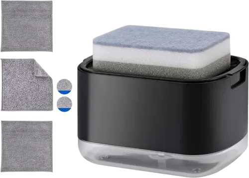 Vista 7 de Dispensador de jabón para platos de cocina con soporte para esponja, dispensador de bomba de jabón 2 en 1 para encimera, dispensador de jabón