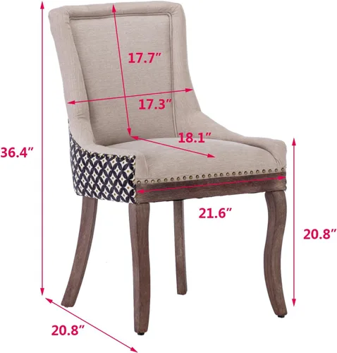 Vista 3 de Aoowow - Juego de 2 sillas laterales tapizadas vintage de tela, sillas de cocina y comedor de estilo campestre con patas de madera maciza y Tela