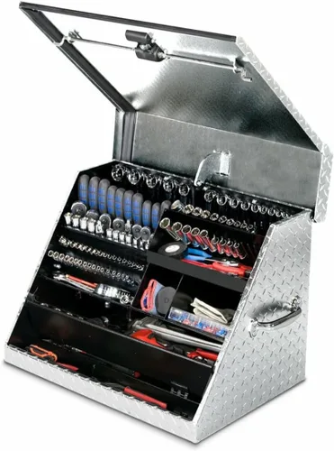 Vista 2 de Montezuma Caja de herramientas triangular de acero resistente de 26" x 18" (aluminio, brite)