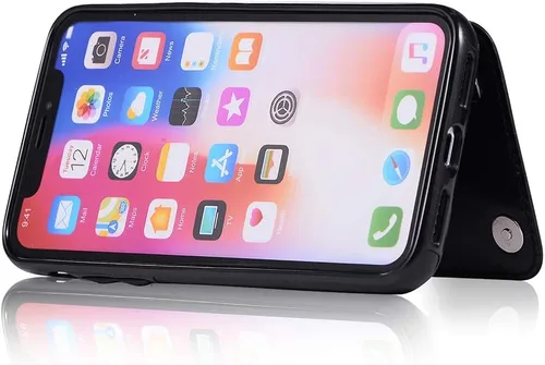 Vista 6 de Funda de teléfono para iPhone Xs X 10 10s con protector de pantalla de vidrio templado, tarjetero con soporte para tarjetero, funda de cuero
