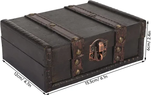 Vista 4 de Cofre de madera con cerradura Pequeña caja de almacenamiento decorativa de la vendimia
