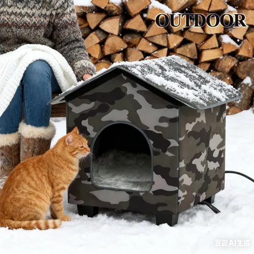 Vista 4 de Casa para gatos con calefacción al aire libre, casa elevada y aislada resistente a la intemperie para exteriores, refugio para gatos con almohadilla