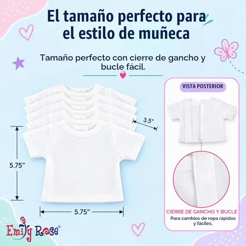 Vista 6 de Emily Rose Paquete de 5 camisetas de primera calidad para muñecas de 18
