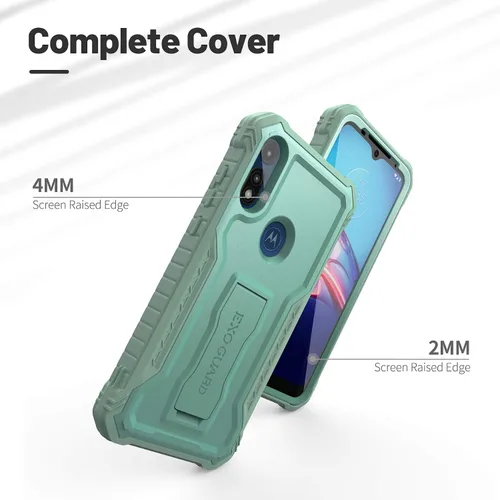 Vista 3 de ExoGuard Funda para Moto E, funda de goma a prueba de golpes de cuerpo completo, protector de pantalla integrado y soporte compatible con Moto E