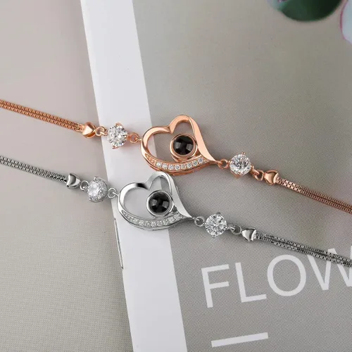 Vista 14 de Godchoices Pulsera de fotos personalizada, pulsera de proyección de fotos con imagen en el interior, collar con texto en inglés "I Love You