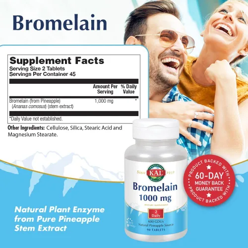 Vista 3 de KAL Tabletas de bromelina, 1000 mg, 90