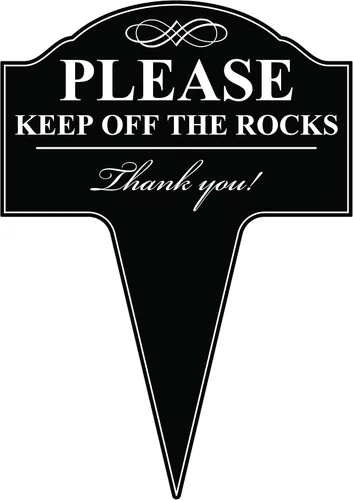 Vista 2 de Letrero de aluminio con texto en inglés «Please Keep Off The Rocks» para patio, 10 x