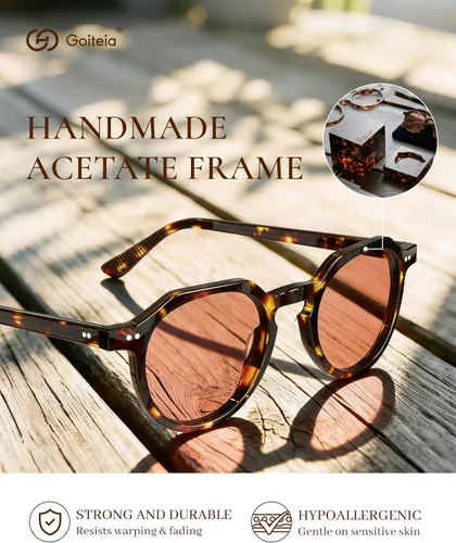 Vista 3 de Goiteia Rose Migraine Glasses for Fluorescent, Rounded Square Acetate Frame Tortoise Frame