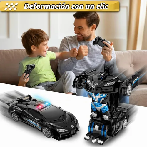 Vista 2 de Coche teledirigido, un botón transforma el coche de los juguetes con la Negro