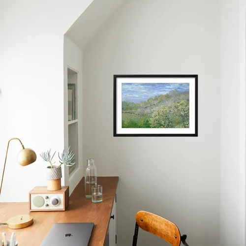 Vista 3 de ART.COM Claude Monet - Póster enmarcado para pared, diseño de árboles en flor, decoración escénica, 18 x 12 pulgadas, marco negro con paspartú blanco