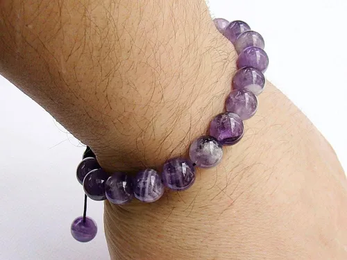 Vista 6 de Pulsera de amatista natural certificada con cuentas de 0.315 in, curación espiritual, paz, amor, Gema, Ágata
