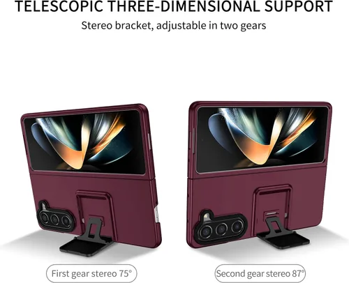 Vista 3 de SHIEID Funda para Samsung Galaxy Z Fold 5, [Soporte ajustable] Carcasa de PC a prueba de golpes con protección de lente Galaxy Fold 5, color rojo