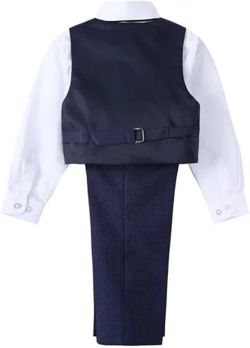 Vista 4 de Dressy Daisy Conjunto de traje de esmoquin de 5 piezas para niños, atuendo formal con blazer y chaleco para bebés, niños pequeños y niños, azulazul