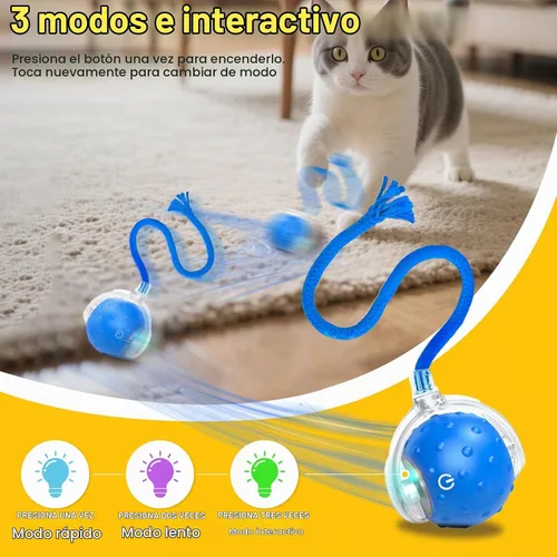Vista 2 de Pelota de juguetes interactivos para gatos y perros de interior, juguete automático para gatos con evitación inteligente de obstáculos, chirridos