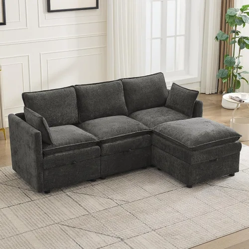 Vista 95 de Otomana cuadrada grande de 27 pulgadas con almacenamiento, reposapiés tapizado moderno con patas antideslizantes para sofá, mesa de café, sala