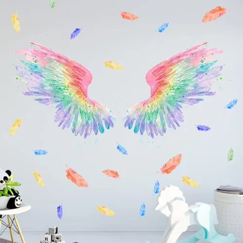 Vista 5 de Alas de ángel Alas Alas de Alas de la Pared de Plumas Pegatinas de Pared, Multicolor, PVC, Estilo Personalizado, Decoración de la Pared, Pel