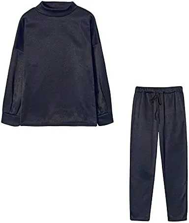 Vista 6 de EOPUING Conjunto deportivo de 2 piezas para mujer, para otoño e invierno, sudadera atlética de gran tamaño para descansar y descansar